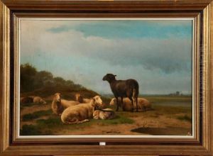 Moutons Au Pre by Pierre Emmanuel I Dielman