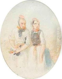 Zwei Junge Schwalmer Bauerinnen Am Kornfeld by Jakob Furchtegott Dielmann