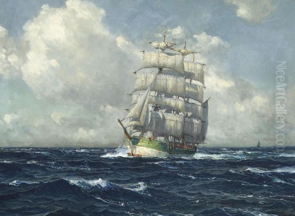 A Three-masted Barque Under Full Sail In The Mediterranean - view 1