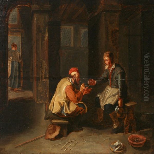 Innscene With Two Men Smoking Pipes - view 1