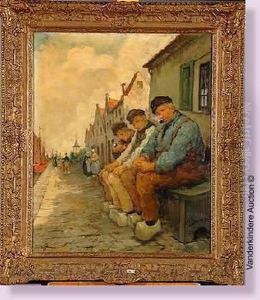 Vieux Peheurs Le Long Du Canal En Hollande by Pierre Jacques Dierckx
