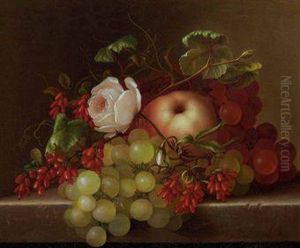 Still Life With Peach, Grapes And Rosehips