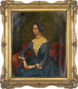Portrat Einer Jungen Dame Auf Rotem Sofa by Carl Dietrich