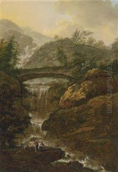 A Pair Of Southern Mountain Landscapes With Antiquising Figures - view 1