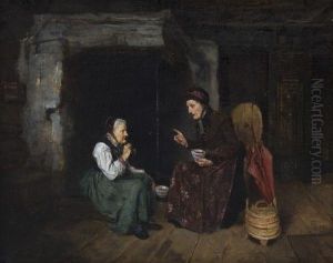 Two Women By The Fireplace by Mathilde Dietrichson