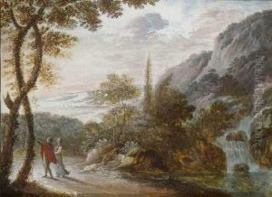 Felsige Landschaft Mit Spazierendem Paar. by Bartholomeus Dietterlin