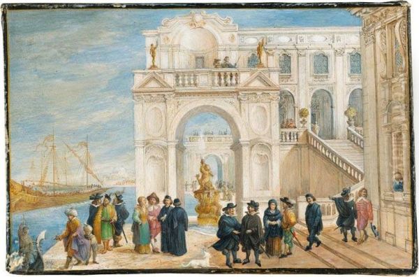 A Fantastical Italianate Port, With Groups Of Figures At The Quayside - view 1