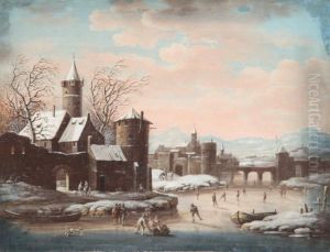 Paysage D'hiver Aux Patineurs by Johann Christoph Dietzsch