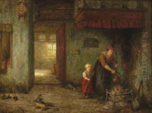 Interior With Mother And Child by Hendricus Anthonius Dievenbach