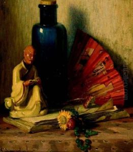 Stilleven Met Chinees Beeldje En Waaier by Hendricus Anthonius Dievenbach
