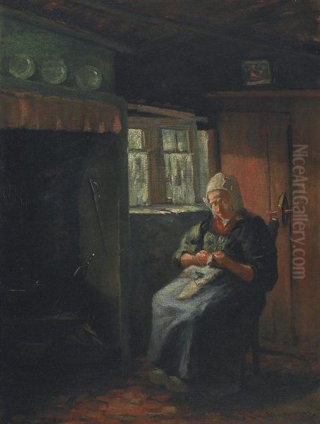Interior Scene With Lady Sewing - view 1