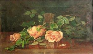 Pink Roses And A Glass Vase Pink Roses And A Glass Vase