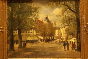 Paardenkoets En Wandelaars Op Het Buitenhof Te's-gravenhage by Christoffel Hendrik Dijkman
