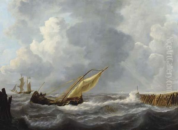 Sailing Vessels By A Harbour Entrance - view 1
