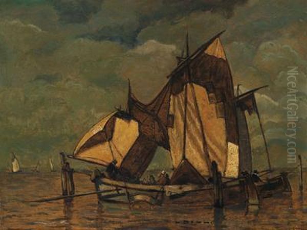 Fischerboote In Der Lagune by Ludwig Dill