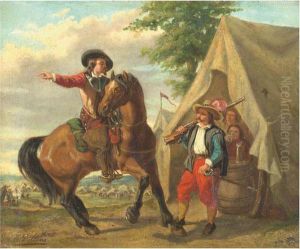 Encampment With Scout Near A Tent by Hendrick Joseph Dillens