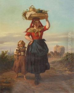 Mother And Child Near A City by Henri Jozef Dillens