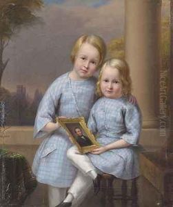 Doppel-kinderportrait, Das Bildnis Des Vaters Haltend by Otto Diller