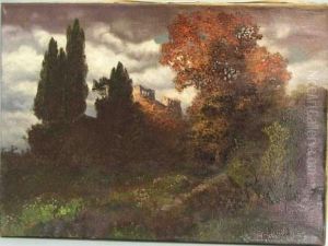Burgruine In Der Dammerung by Karl Dillinger
