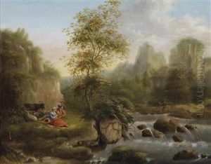 A Mountain Landscape With A Shepherd And Ashepherdess Near A Streamlet by Cantius Dillis