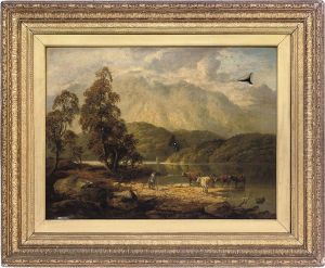 An Extensive River Landscape With Cattle Watering by Thomas, Junior Dingle