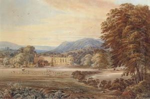 Shepherds Herding Their Flock Before Bolton Abbey