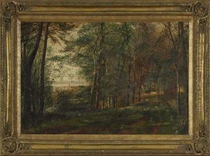 Wooded Landscape With View Of A Town In Distance by Humphrey J. Dingley