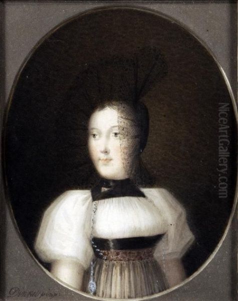 Portrait Of A Girl, Wearing A Broad Brimmed Black Laced Bonnet - view 1