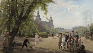 Ludvig Dahl's Children Playing In Kongens Have Park With Kingchristian Iv's Summer Residence Rosenborg Slot Beyond,copenhagen by Helmuth Dirckinck-Holmfeld