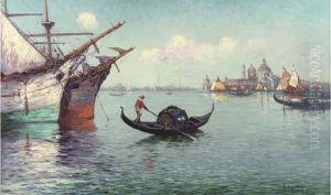 Gondola's With The Santa Maria Della Salute Church Beyond, Venice by Antonius Bernardus Dirckx