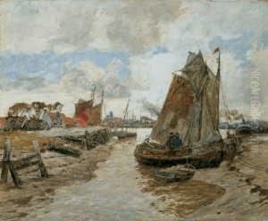 Der Alte Munkmarscher Hafen Auf Sylt Bei Auflaufendem Wasser. Signiert Unten Rechts: Dirks. Ol Auf Leinwand. H 79; B 96 Cm. by Andreas Dirks