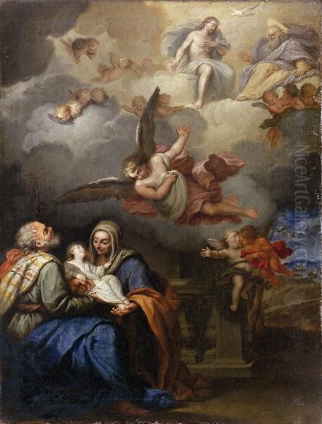 Sacra Famiglia E La Trinita Con Angeli - view 1
