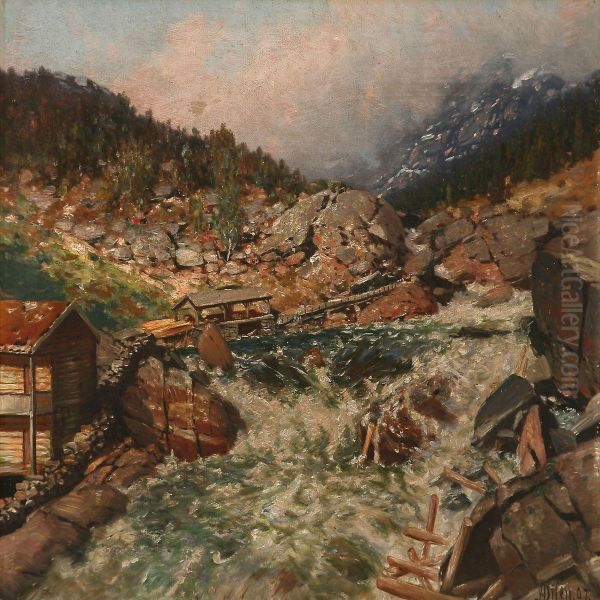 Norwegian Landscape With A Timber Plant At A River - view 1