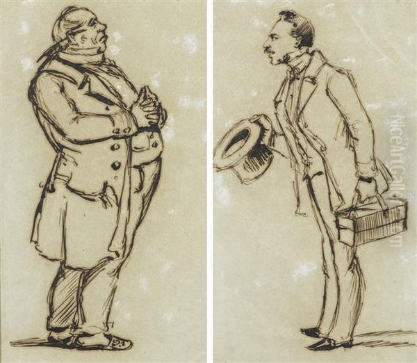 Corpulent Man With Folded Hands, Young Manwith Barrel And Basket. - view 1