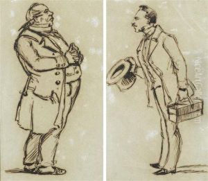 Corpulent Man With Folded Hands, Young Manwith Barrel And Basket. by Martin Disteli