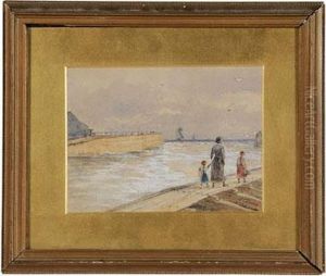 Woman And Two Children On A Boardwalk