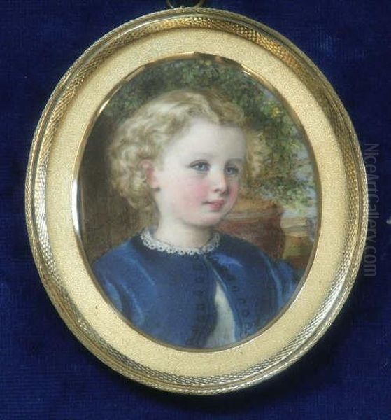 Miniature Of A Child Wearing A Blue Coat Oval 3.5 X 3in - view 1