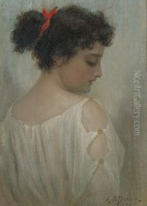 Portrait Of Young Woman With A Red Ribbon Tied In Her Hair by Arthur Percy Dixon