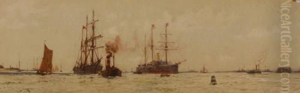 Busy Shipping Scene Off Southsea - view 1