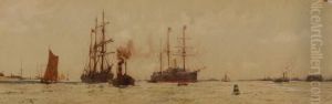 Busy Shipping Scene Off Southsea by Charles Dixon