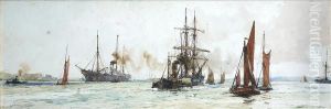 Off Tilbury,busy With Shipping And Fishing Boats by Charles Dixon