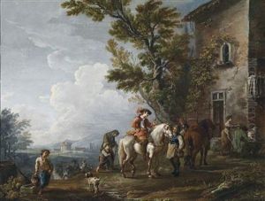 Resting In Front Of The Tavern by Antonio Diziani