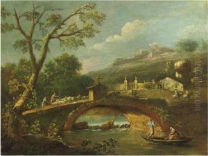 Paesaggio Con Contadini Lungo Un Fiume by Antonio Diziani