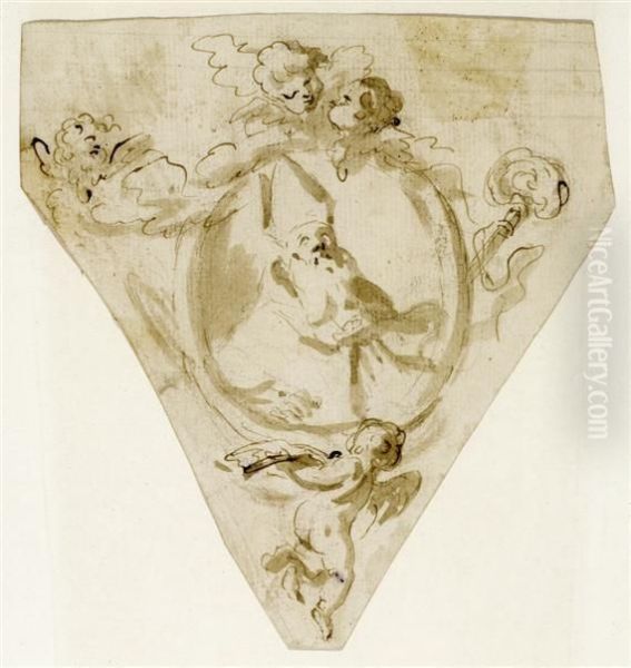 Church Dignitary With Insignia And Putti - view 1
