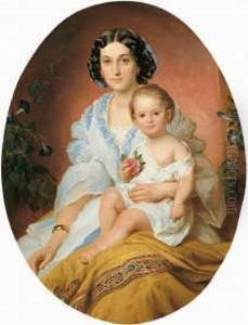 Bildnis Einer Jungen Dame Mit Ihrem Kind. by Franz Joseph Dobiaschofsky