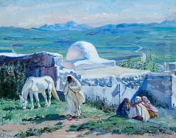 Figures And A Grey Horse In A North African Landscape - view 1