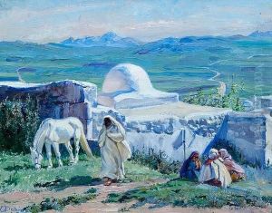 Figures And A Grey Horse In A North African Landscape by Beatrix Charlotte Dobie