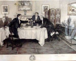 Interieur Mit Gentleman Um Einen Tisch