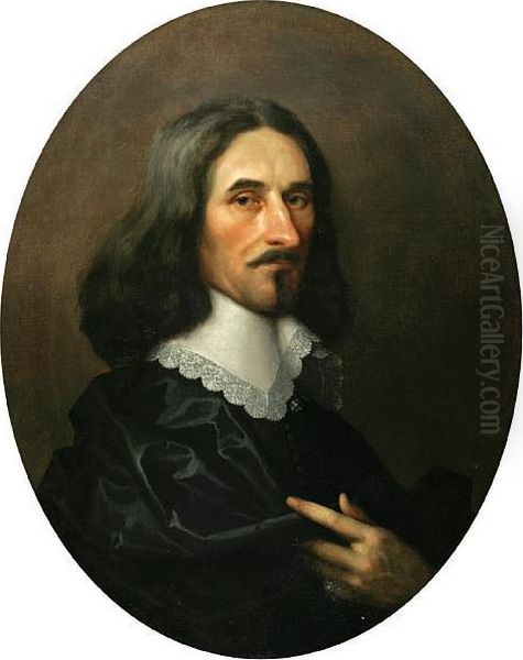 A Portrait Of A Gentleman In A Black Robe Witha Lace Collar - view 1