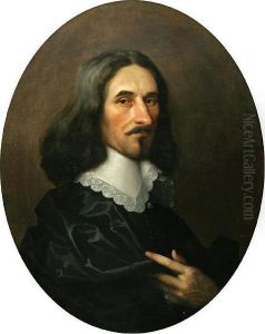 A Portrait Of A Gentleman In A Black Robe Witha Lace Collar